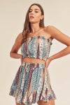 Aliana Patchwork Tube Top And Shorts Set - Plum