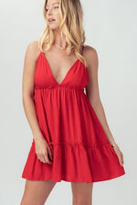 Xenia Solid Ruffle Detail Mini Babydoll Cami Dress
