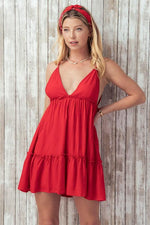 Xenia Solid Ruffle Detail Mini Babydoll Cami Dress