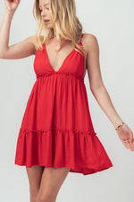 Xenia Solid Ruffle Detail Mini Babydoll Cami Dress