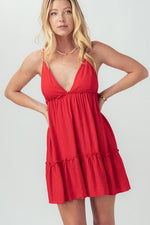 Xenia Solid Ruffle Detail Mini Babydoll Cami Dress
