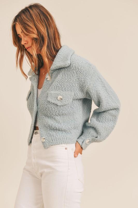 Arlene Fuzzy Cardigan Jacket - Ice Blue
