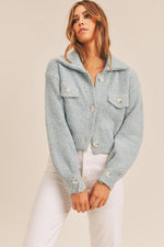 Arlene Fuzzy Cardigan Jacket - Ice Blue
