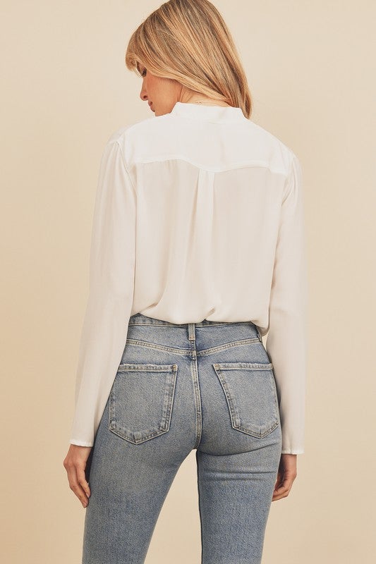 Carolina Long Sleeve Cowl Neck Bodysuit - White