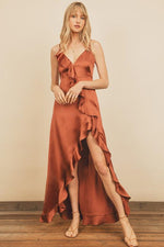 Aviana Ruffle Maxi Dress - Rust