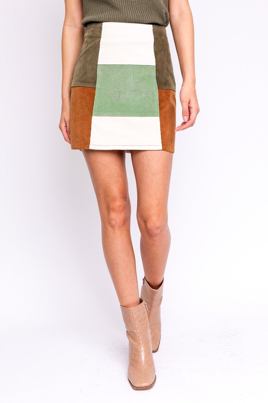 Livy Color Block Suede Skirt