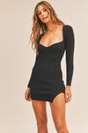 Vicky Ribbed Sweater Mini Dress - Black