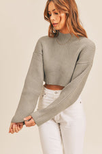 Lynette Mock Neck Ribbed Sweater - Olive