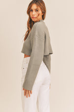 Lynette Mock Neck Ribbed Sweater - Olive