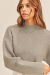 Lynette Mock Neck Ribbed Sweater - Olive