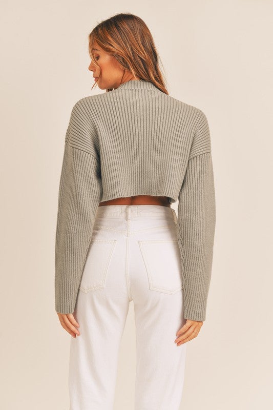 Lynette Mock Neck Ribbed Sweater - Olive