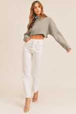 Lynette Mock Neck Ribbed Sweater - Olive