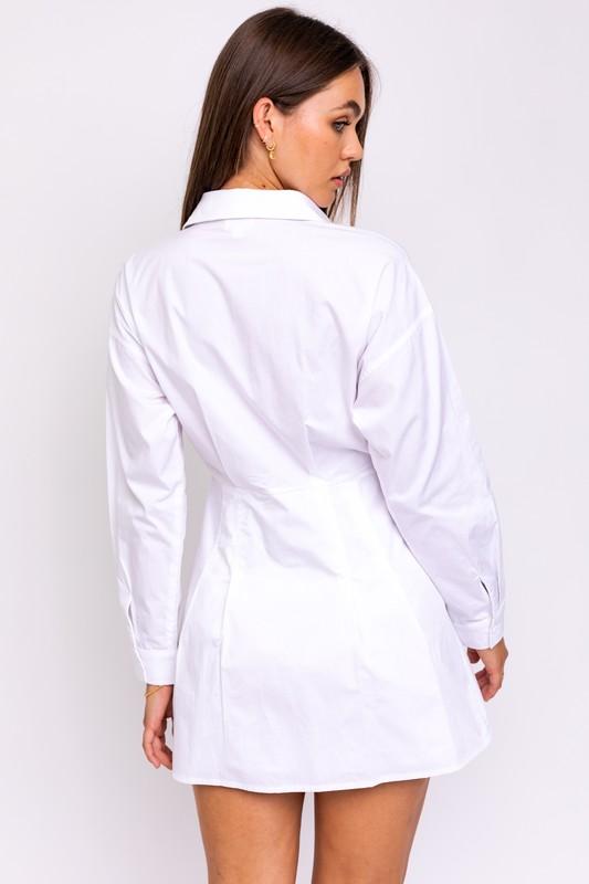 Alvina Pleated Shirt Mini Dress - White