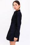 Alvina Pleated Shirt Mini Dress - Black