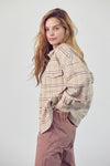 Erma Plaid Button Down Jacket - Taupe