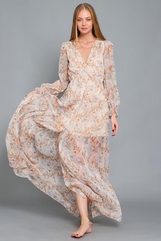 Deep V Tiered Maxi Dress - Society Boutique