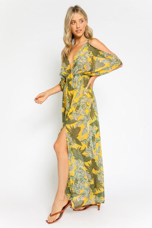 Atlas Yellow Palms Maxi Dress