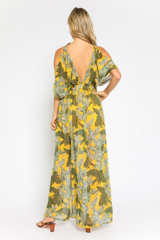Atlas Yellow Palms Maxi Dress