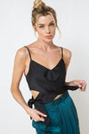 Bret Satin Cross Tie Cami Top - Black