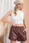 Lucile Faux Leather Shorts - Brown