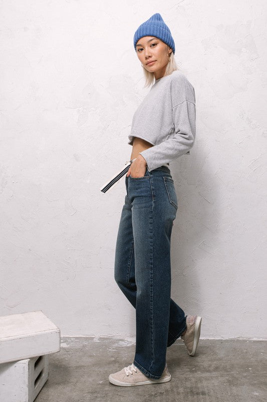 Cassia High Rise Solid Straight Leg Jeans