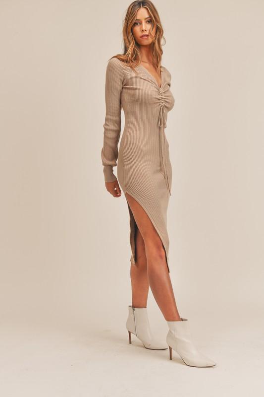 Miley Ribbed Sweater Midi Dress - Taupe