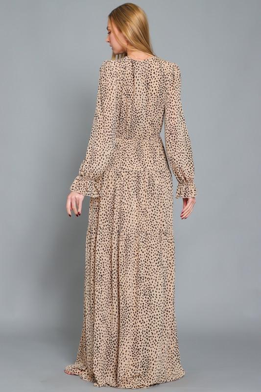 Reme Long Sleeve V-Neck Tiered Maxi Dress
