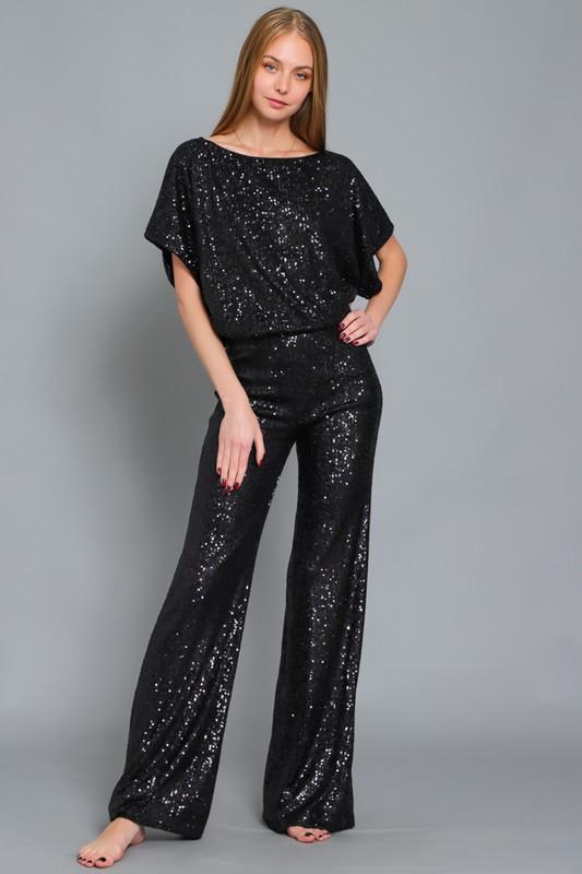 Zora Sequin Palazzo Pants - Black ( See Matching Top )