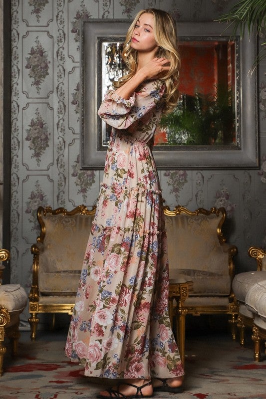 farvning tempo Ofte talt Hannah Floral Long Sleeve Ruffle Maxi Dress – Girls Will Be Girls