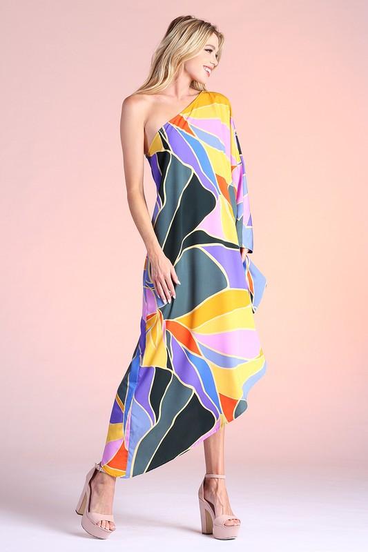 Nellie Asymmetrical Retro Maxi Dress