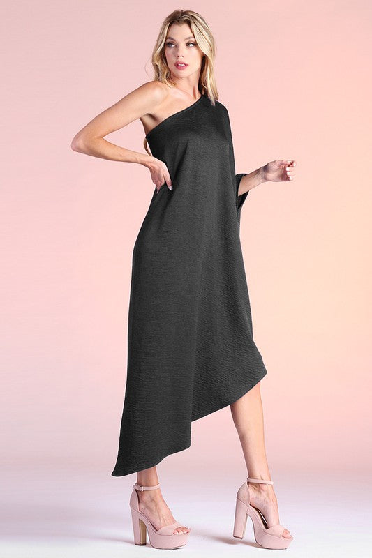 Nellie Asymmetrical One Shoulder Maxi Dress - Black
