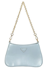 Aubree Faux Leather Gold Chain Shoulder Bag - Blue