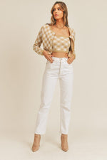 Luka Retro Plaid Crop Sweater Set - Taupe