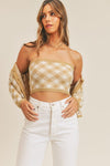 Luka Retro Plaid Crop Sweater Set - Taupe