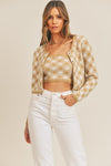 Luka Retro Plaid Crop Sweater Set - Taupe