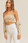 Luka Retro Plaid Crop Sweater Set - Taupe