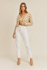 Luka Retro Plaid Crop Sweater Set - Taupe