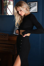 Rhiannon Sweater Skirt And Long Sleeve Crop Top Set - Black