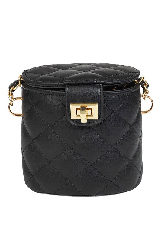 Oria Quilted Cylinder Crossbody Bag - Black
