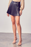 Eli Faux Leather Pleated Button Down Skirt - Black
