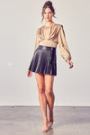 Eli Faux Leather Pleated Button Down Skirt - Black