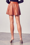 Eli Faux Leather Pleated Button Down Skirt - Camel