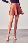 Eli Faux Leather Pleated Button Down Skirt - Camel