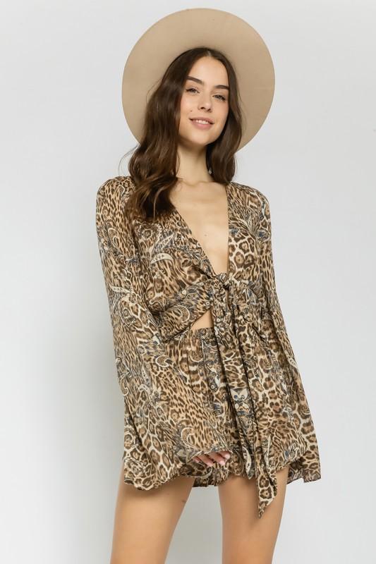 Frances Leopard Print Front Tie Top ( See Matching Shorts )