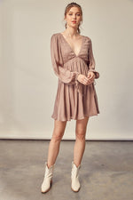 Paola Long Sleeve Smocked Mini Dress - Mauve