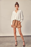 Ayah Faux Leather Tie Shorts - Camel