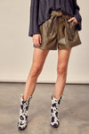 Ayah Faux Leather Tie Shorts - Olive
