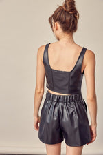 Lilith Faux Leather Square Neck Crop Top