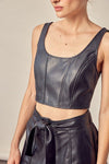 Lilith Faux Leather Square Neck Crop Top