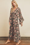 Stevie Butterfly Sleeves Paisley Printed Midi Dress - Charcoal Floral - BEST SELLER!!!